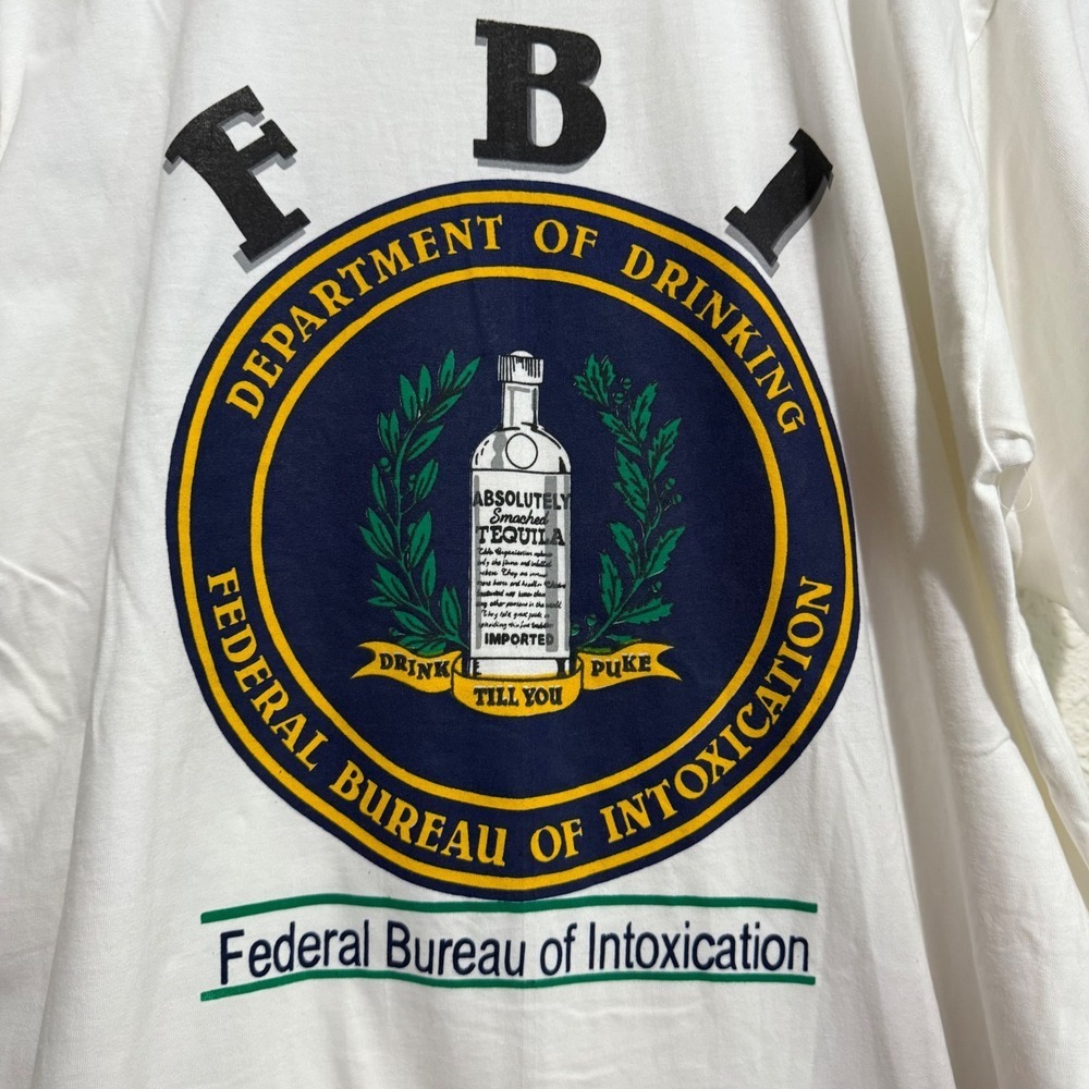 Men's XL FBI Federal Bureau of Intoxication Parody Graphic T Shirt white‎ Mexico
